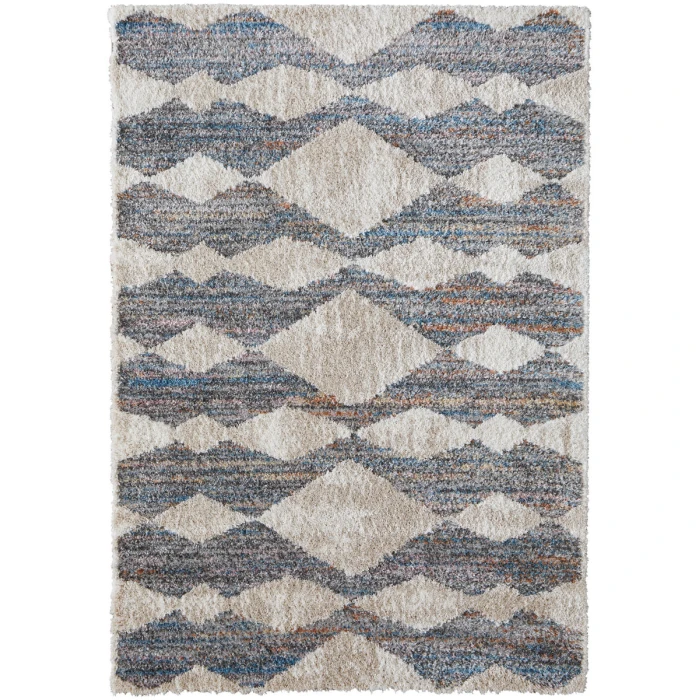 Feizy Mynka Bohemian & Eclectic Diamond, Tan/Ivory/Blue, 4' x 6' Accent Rug