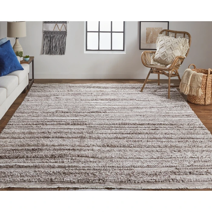 Feizy Alden Contemporary Bohemian Shag Rug, Ivory/Rustic Brown, 5ft x 8ft Area Rug