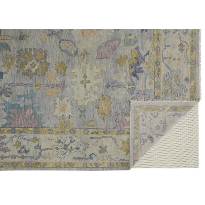 Feizy Karina Luxe Hand Knot Botanical Area Rug, Gray/Yellow, 2ft-6in x 8ft-Runner