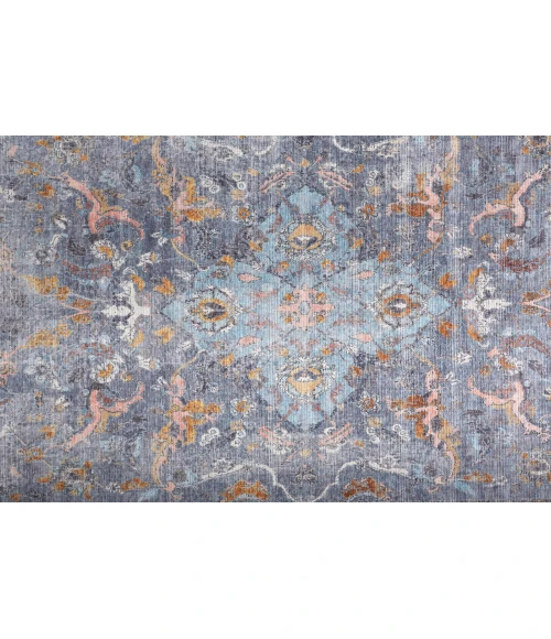 Feizy Percy Vintage Medallion, Blue/Gray/Rose/Rust, 7ft-10in x 9ft-10in Area Rug