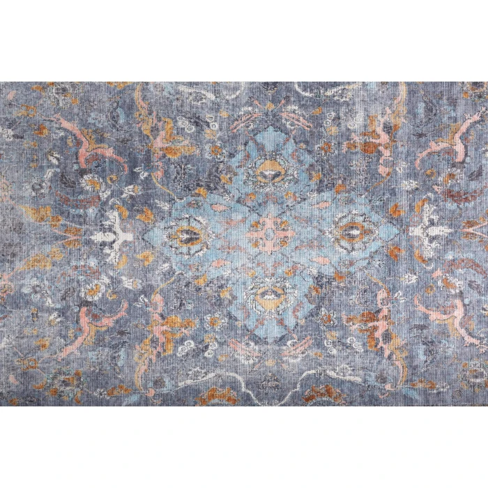Feizy Percy Vintage Medallion, Blue/Gray/Rose/Rust, 7ft-10in x 9ft-10in Area Rug