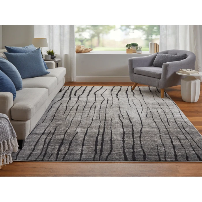 Feizy Kano Industrial Abstract, Gray/Black/Taupe, 2'-7" x 8' Runner