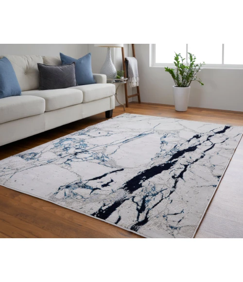 Feizy Indio Industrial Abstract, Ivory/Blue/Black, 8' x 10' Area Rug