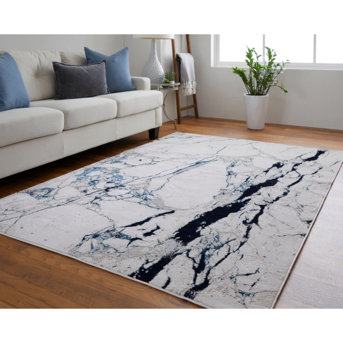Feizy Indio Industrial Abstract, Ivory/Blue/Black, 3'-11" x 6' Accent Rug