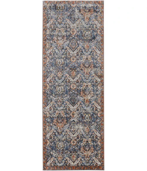 Feizy Kaia Casual Floral & Botanical, Blue/Orange/Ivory, 2'-6" x 10' Runner