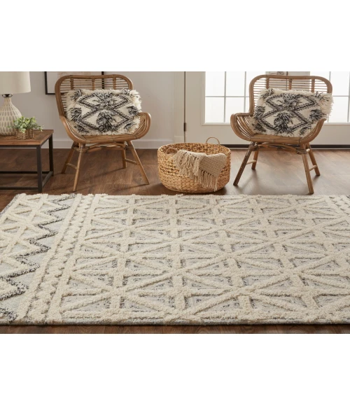 Feizy Anica Moroccan Geometric, Ivory/Black, 12' x 15' Area Rug