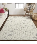 Feizy Anica Moroccan Diamond Wool Tufted Accent Rug, Ivory/Chambray Blue, 2ft x 3ft