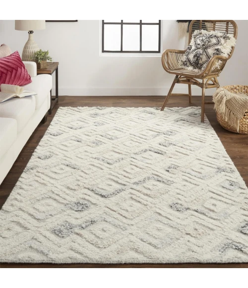Feizy Anica Moroccan Diamond Wool Tufted Accent Rug, Ivory/Chambray Blue, 2ft x 3ft
