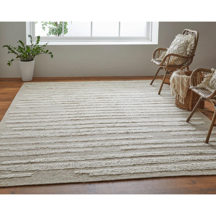 Feizy Ashby Scandinavian Stripes, White/Tan, 2' x 3' Area Rug
