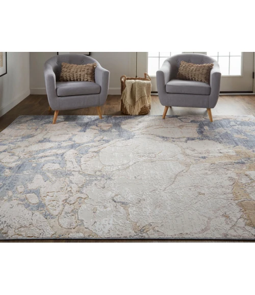 Feizy Laina Casual Abstract, Tan/Blue, 4' x 6' Area Rug