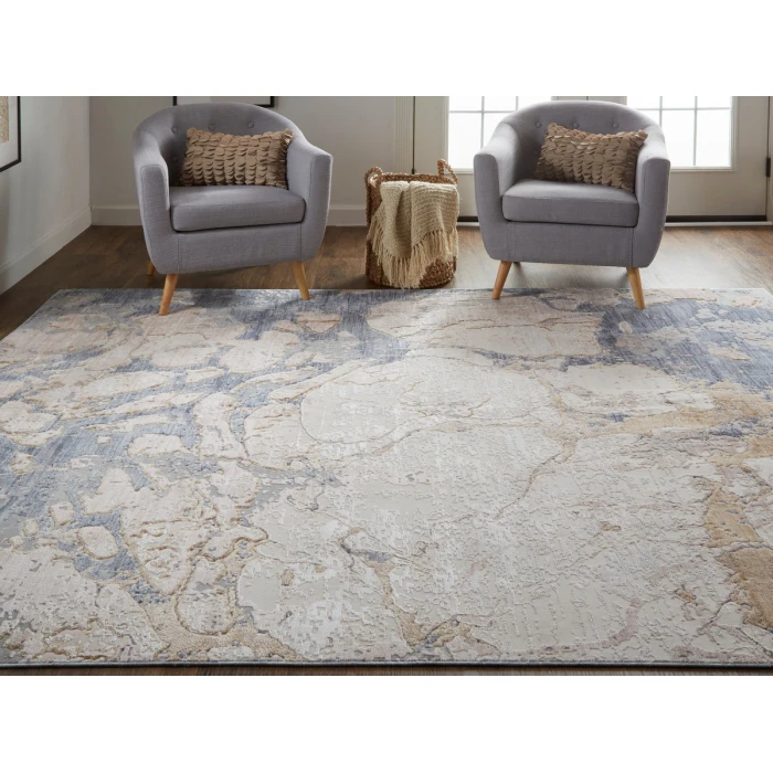 Feizy Laina Casual Abstract, Tan/Blue, 3' x 12' Runner