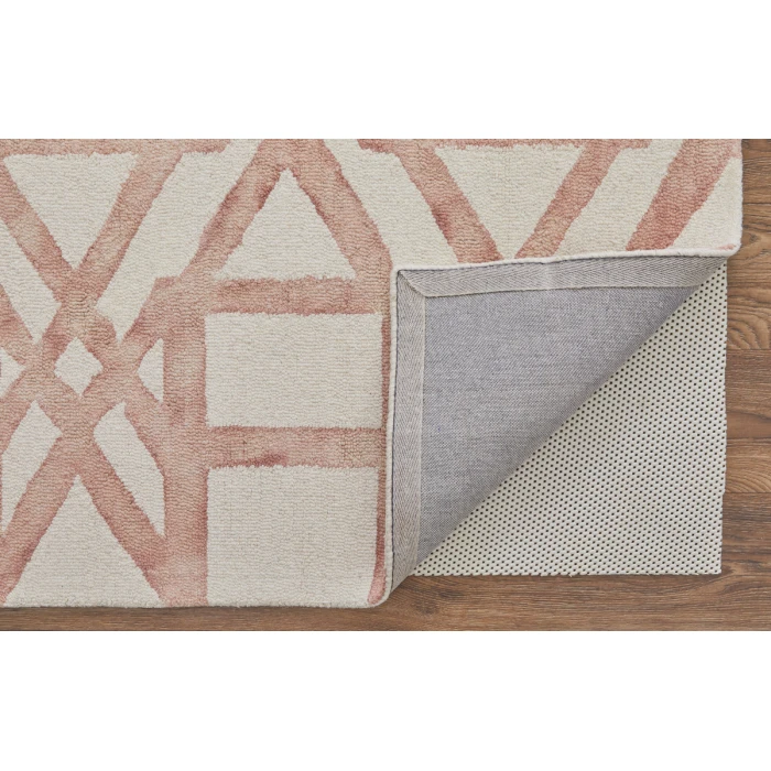 Feizy Lorrain Mid-Century Modern Geometric, Ivory/Pink/Tan, 9'-6" x 13'-6" Area Rug