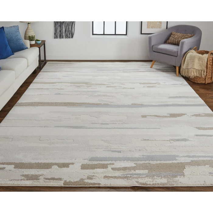 Feizy Vancouver Contemporary Streak/Painterly Rug, Ivory/Gray, 4' x 6' Area Rug