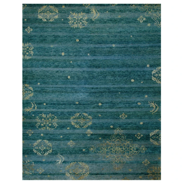 Feizy Qing Casual Stripes, Blue/Green/Tan, 2' x 3' Accent Rug