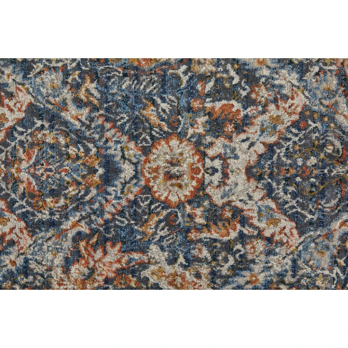 Feizy Kaia Casual Floral & Botanical, Blue/Orange/Ivory, 2'-6" x 12' Runner