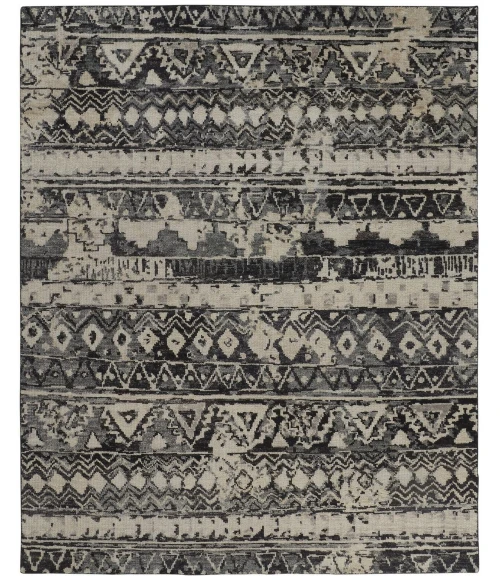 Feizy Palomar Luxe Hand-Knot Area Rug, Charcoal Gray/Light Beige, 7x9in x 9x9in