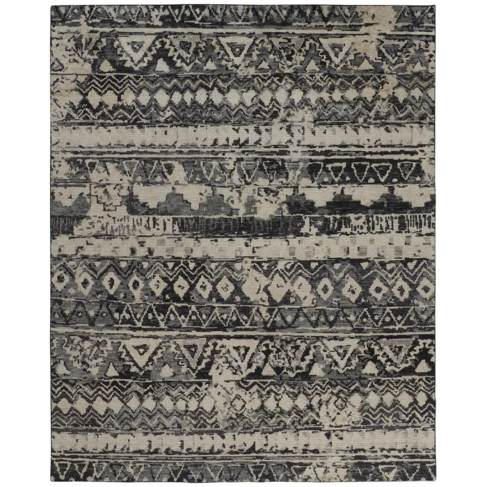 Feizy Palomar Luxe Hand-Knot Area Rug, Charcoal Gray/Light Beige, 5x6in x 8x6in