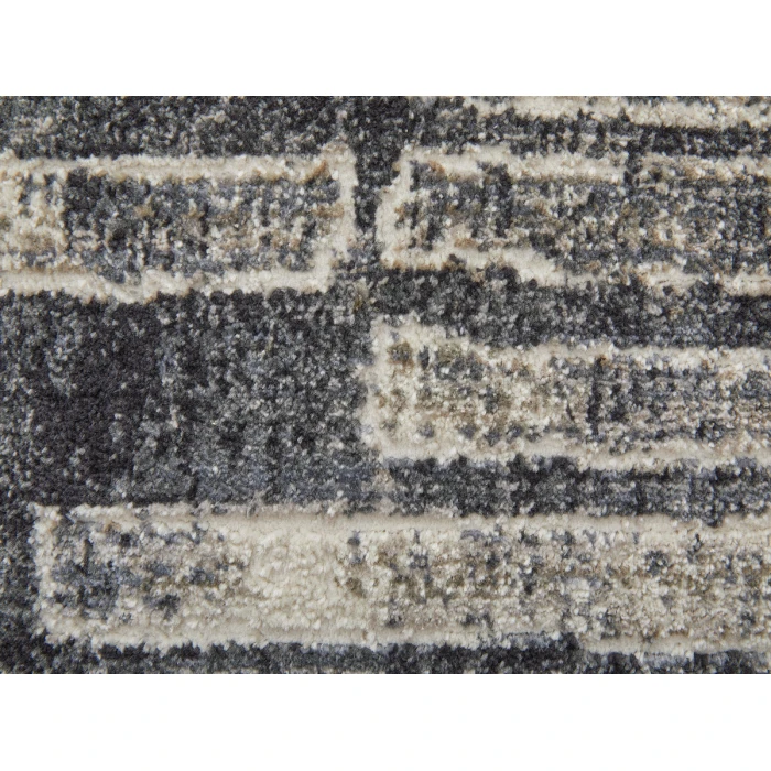 Feizy Kano Industrial Geometric, Gray/Black/Ivory, 8'-9" x 8'-9" Round Rug