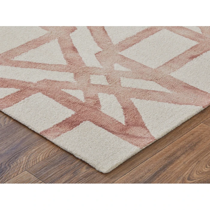 Feizy Lorrain Mid-Century Modern Geometric, Ivory/Pink/Tan, 9'-6" x 13'-6" Area Rug