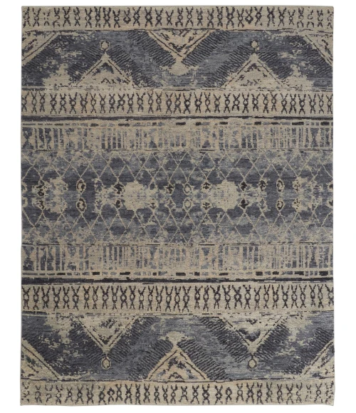 Feizy Palomar Luxe Hand-Knot Abstract Area Rug, Denim Blue, 7x9in x 9x9in