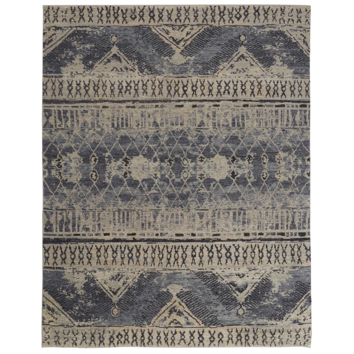 Feizy Palomar Luxe Hand-Knot Abstract Area Rug, Denim Blue, 5x6in x 8x6in
