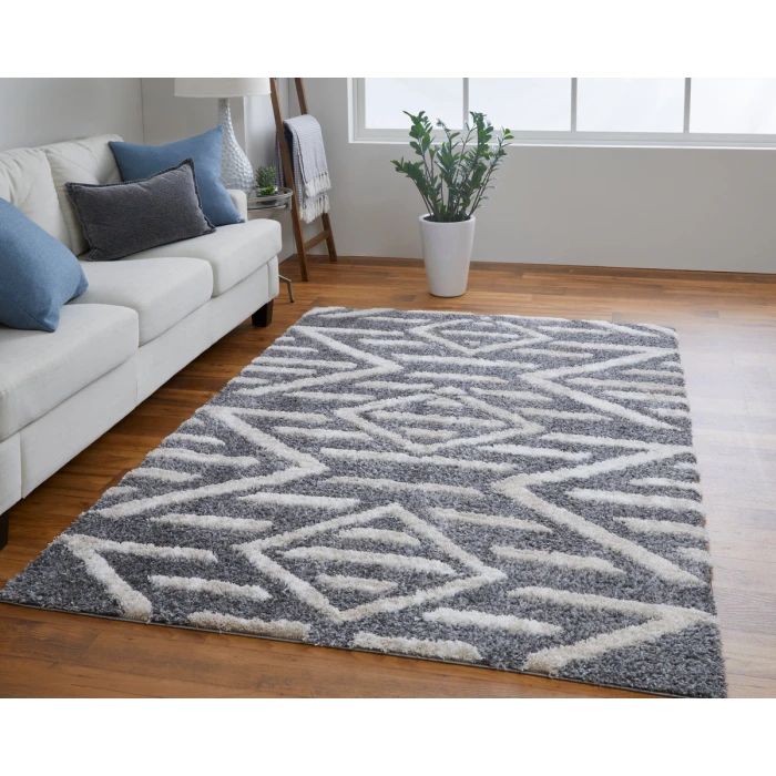 Feizy Mynka Bohemian & Eclectic Diamond, Gray/Ivory, 4' x 6' Accent Rug
