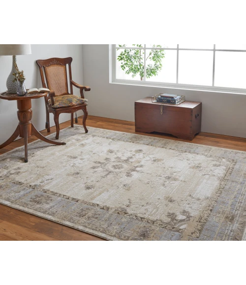 Feizy Celene French & Victorian Bordered, Tan/Brown/Gray, 7'-9" x 7'-9" Round Rug