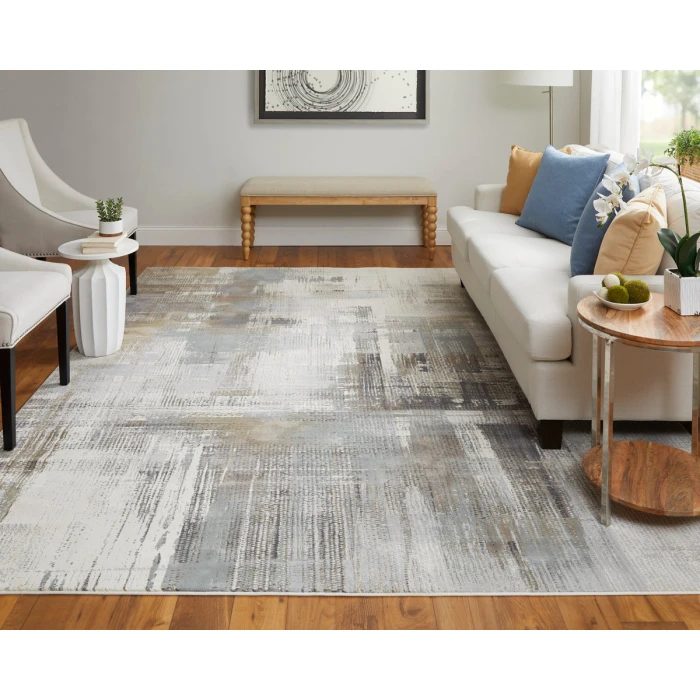 Feizy Clio Industrial Abstract, Ivory/Gray/Brown, 2'-9" x 7'-10" RUNNER Runner