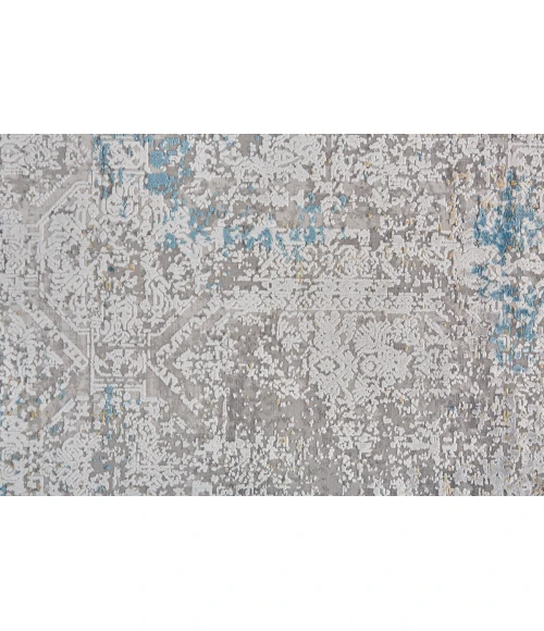 Feizy Cadiz Industrial Abstract, Ivory/Blue/Gold, 9'-9" x 13'-2" Area Rug