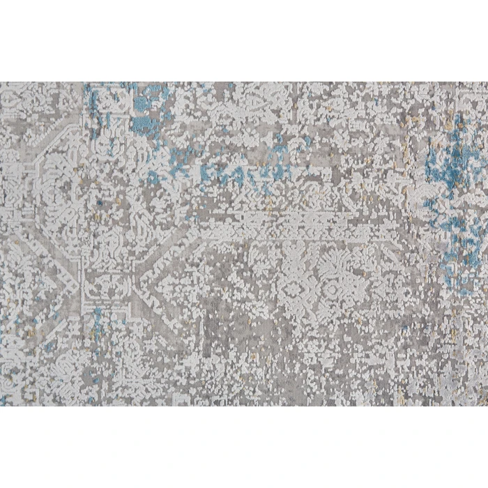 Feizy Cadiz Industrial Abstract, Ivory/Blue/Gold, 9'-9" x 13'-2" Area Rug
