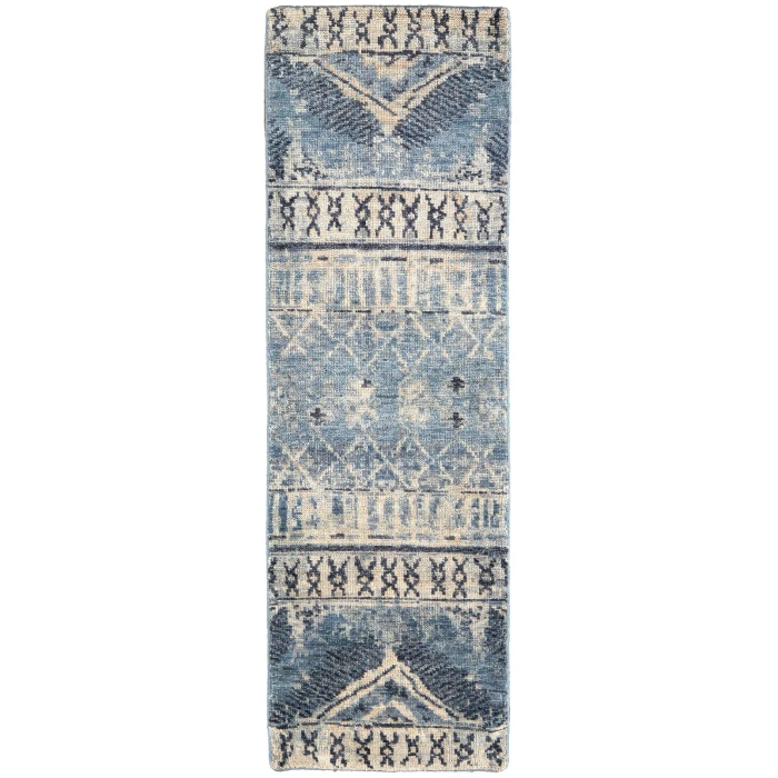 Feizy Palomar Luxe Hand Knot Abstract Area Rug, Denim Blue, 2x6in x 8ft