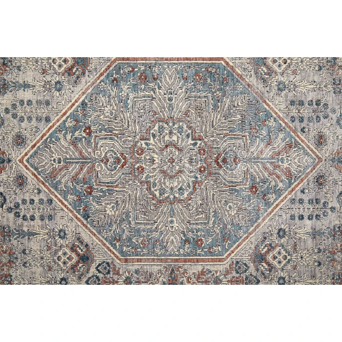 Feizy Marquette Bohemian & Eclectic Medallion, Blue/Ivory, 2'-8" x 8' Runner
