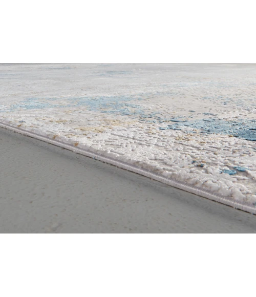 Feizy Cadiz Industrial Abstract, Ivory/Blue/Gold, 9'-9" x 13'-2" Area Rug