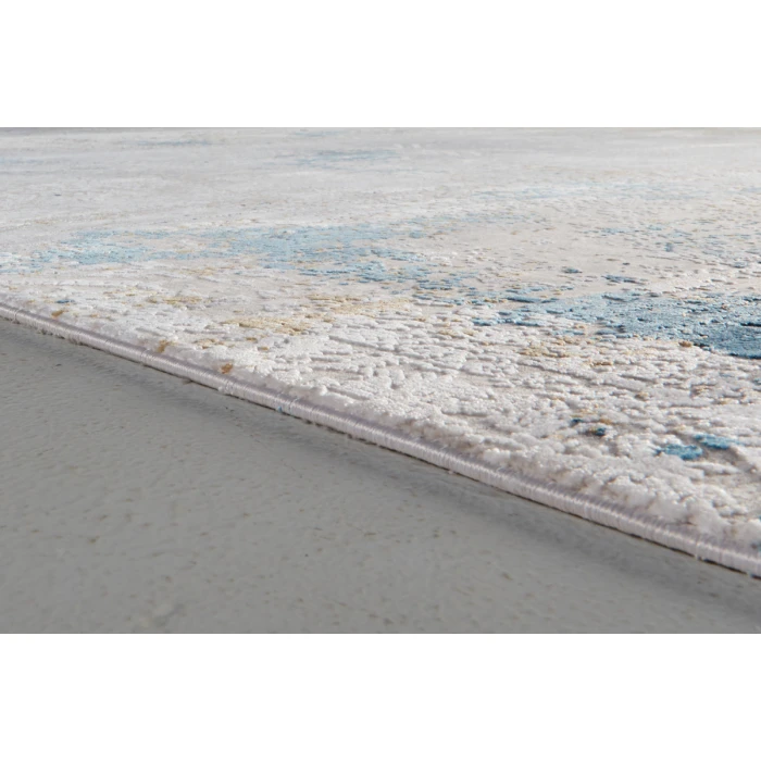 Feizy Cadiz Industrial Abstract, Ivory/Blue/Gold, 9'-9" x 13'-2" Area Rug