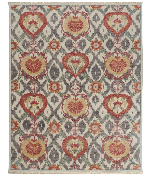 Feizy Beall Luxe Ornamental Ikat Wool Rug, , Red Orange, 9ft-6in x 13ft-6in Area Rug