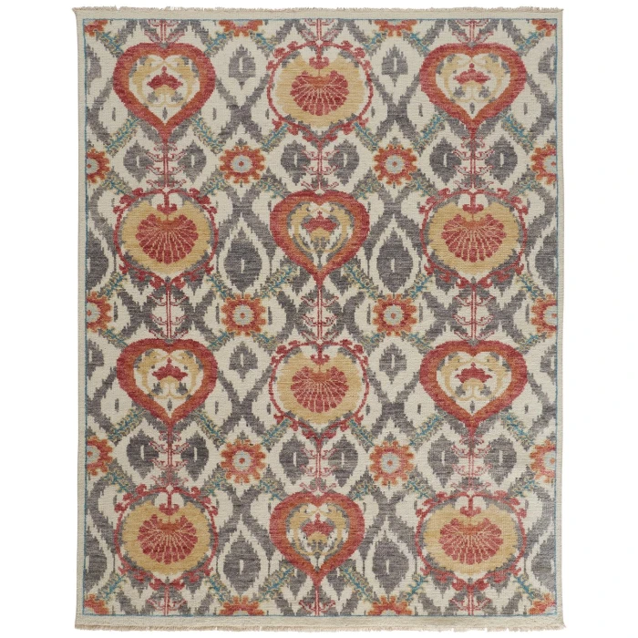Feizy Beall Luxury Wool Rug, Ornamental Ikat, Red Orange, 11ft - 6in x 15ft Area Rug