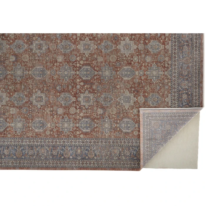 Feizy Marquette Rustic Persian Farmhouse Rug, Rust/Aegean Blue, 2ft-8in x 12ft, Runner