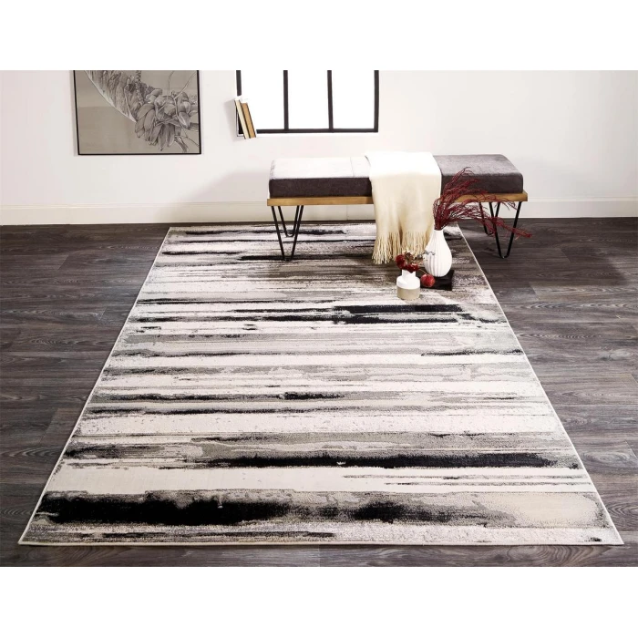 Feizy Micah Industrial Abstract, Silver/Gray/Black, 13' x 20' Area Rug