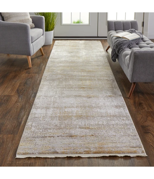 Feizy Cadiz Casual Abstract, Taupe/Ivory/Gold, 3'-1" x 10' Runner