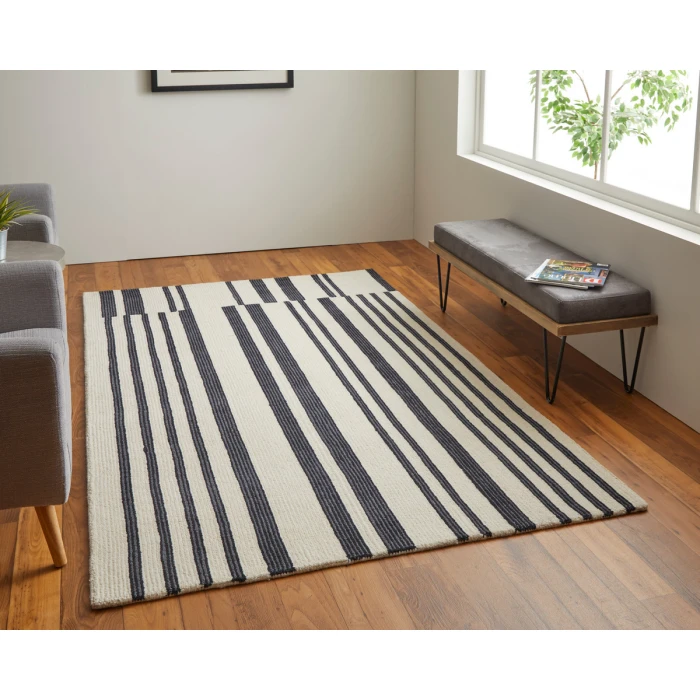 Feizy Maguire Industrial Abstract, Ivory/Black, 5' x 8' Area Rug