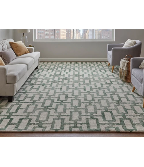Feizy Lorrain Bohemian & Eclectic Geometric, Ivory/Green, 10' x 10' Round Rug