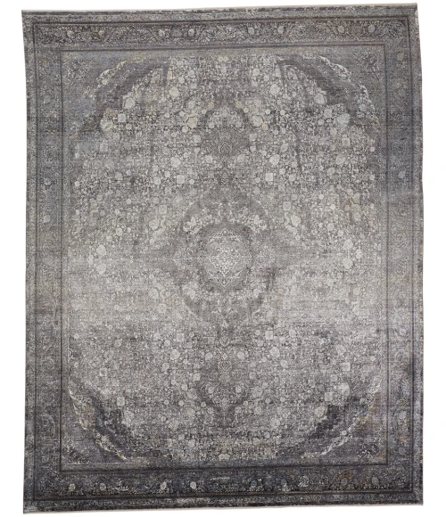 Feizy Sarrant Bohemian & Eclectic Medallion, Gray/Silver/Ivory, 9'-6" x 12'-7" Area Rug
