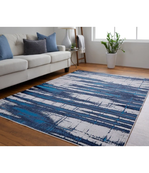 Feizy Indio Industrial Abstract, Ivory/Blue/Gray, 2'-10" x 7'-10" Runner