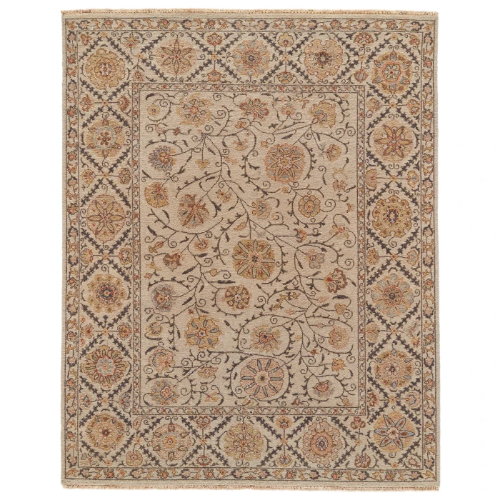 Feizy Amherst Classic Bordered, Tan/Gray/Red, 3'-6" x 5'-6" Accent Rug
