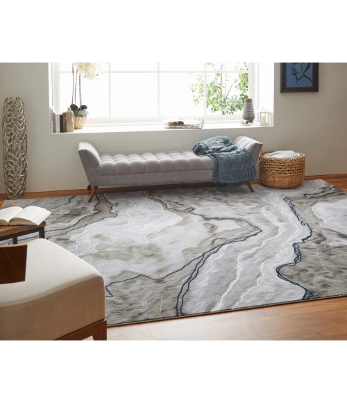 Feizy Gaspar Industrial Abstract, Taupe/Gray/Blue, 6'-7" x 9'-6" Area Rug