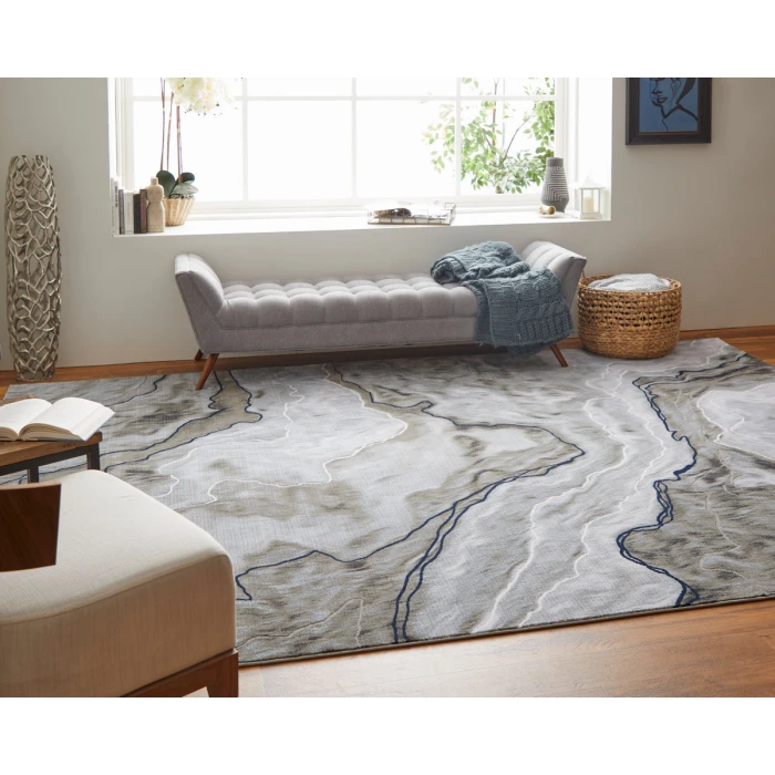 Feizy Gaspar Industrial Abstract, Taupe/Gray/Blue, 5'-2" x 7'-2" Area Rug