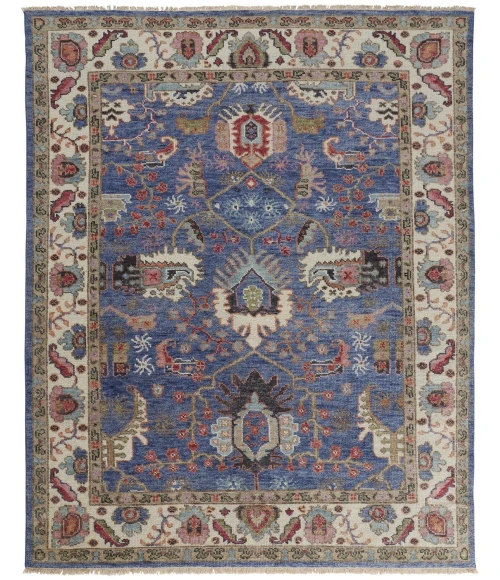 Feizy Beall Luxury Wool Rug, Ornamental Border, Classic Blue, 2ft x 3ft Accent Rug