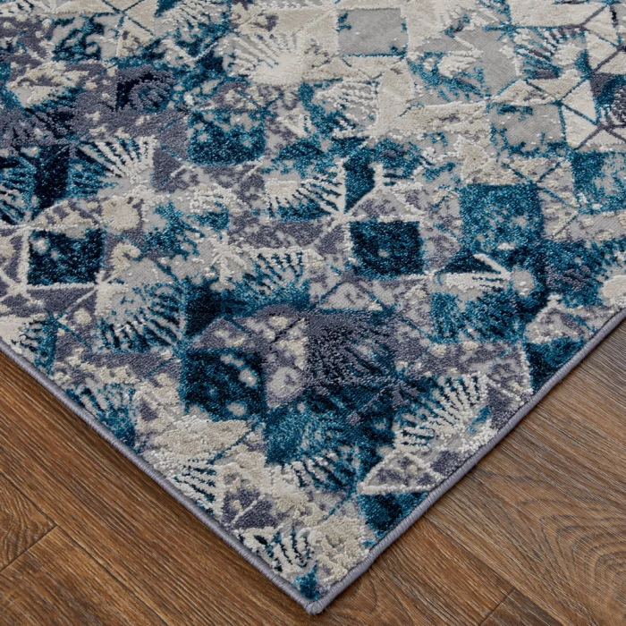 Feizy Indio Bohemian & Eclectic Diamond, Blue/Ivory/Gray, 2'-10" x 7'-10" Runner