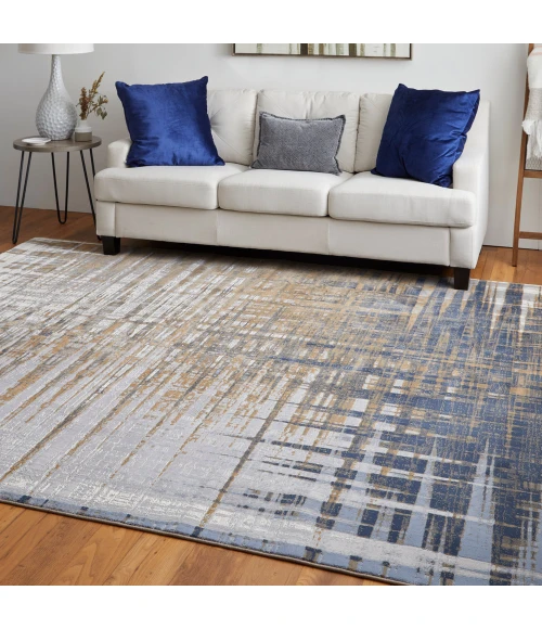 Feizy Clio Industrial Abstract, Blue/Orange/Gray, 9' x 12' Area Rug