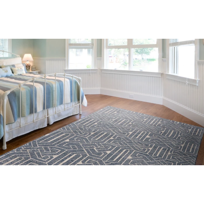 Feizy Parker Mid-Century Modern Geometric, Blue/Ivory, 4' x 6' Accent Rug